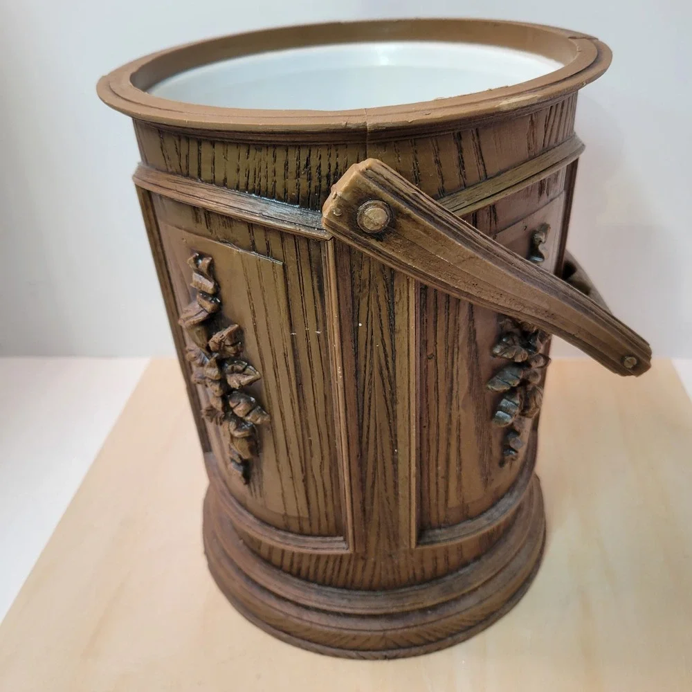 Vintage Owens Corning‎ Ice Bucket Faux Wood Barrel Style Insulated Container